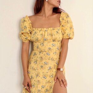 Reformation Dress Women 10 Yellow Jacqueline 100% Linen Cottage Core Coquette
